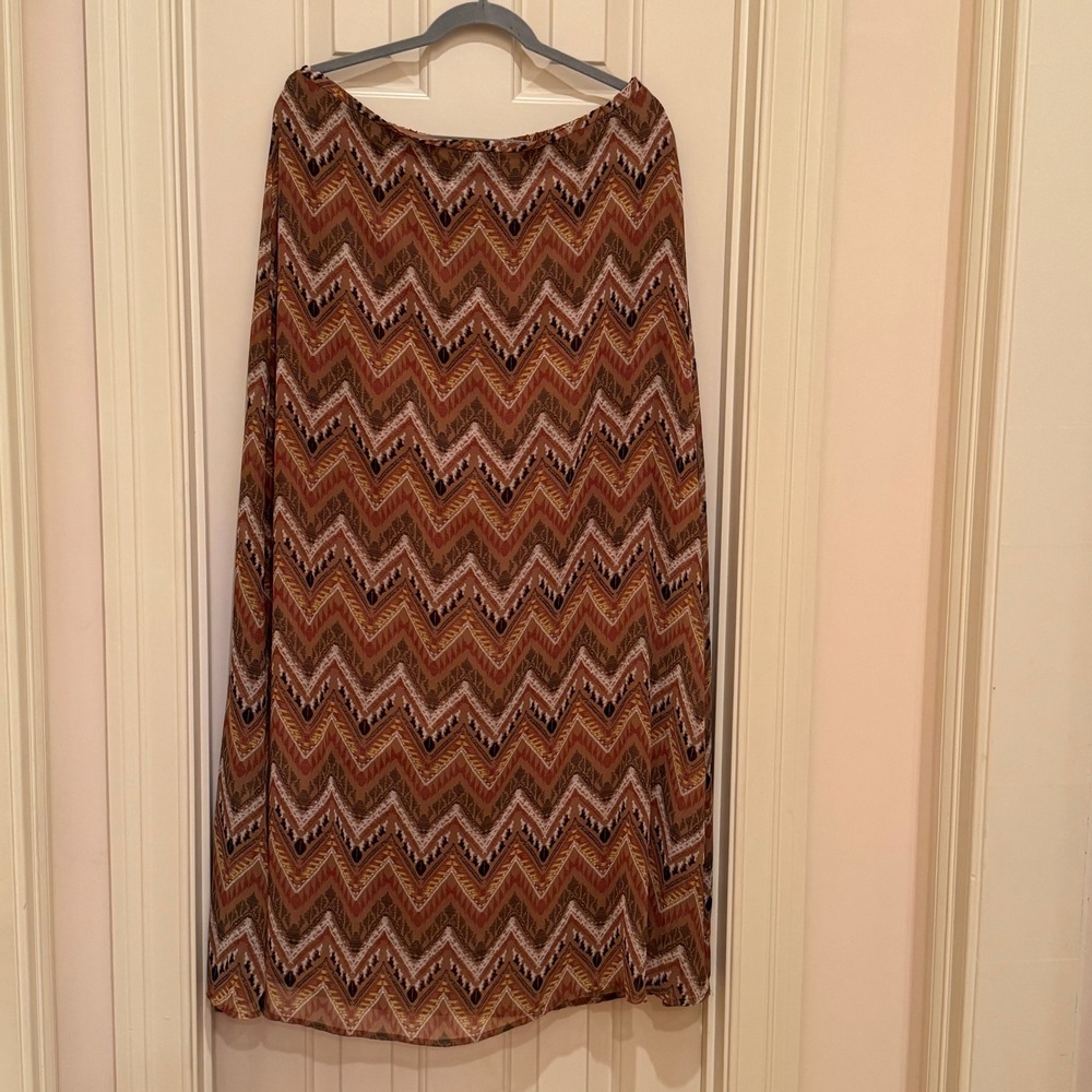 Maxi Skirt Womens L Brown Chevron Geometric Elastic Waist Daniel Rainn